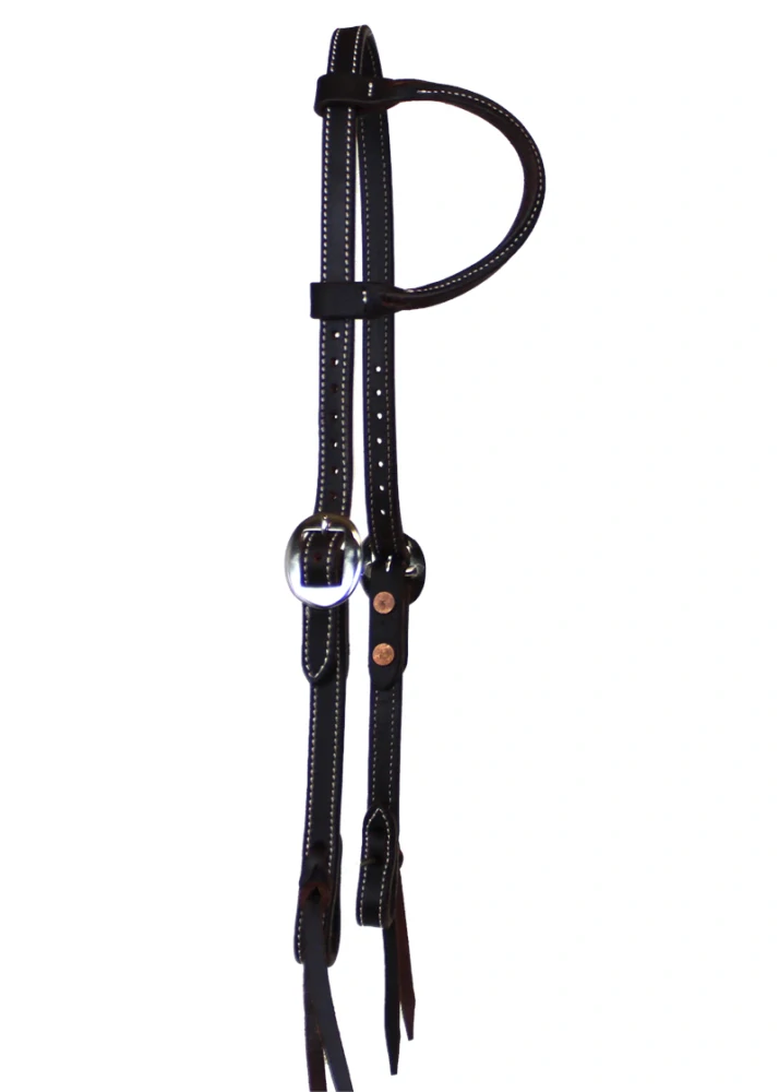 Paul Taylor Double Stitched Dark Leather Slip Ear Headstall 3/4"