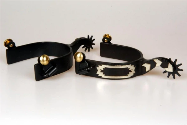 Western Aztec Black Steel Spurs with German Silver