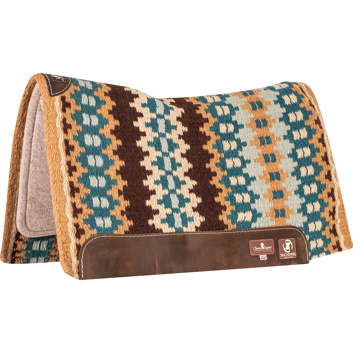 Classic Equine Zone™ Wool Top Zoombang™ Pad 34x38" - 3/4" (2023 - Tan/Ocean)