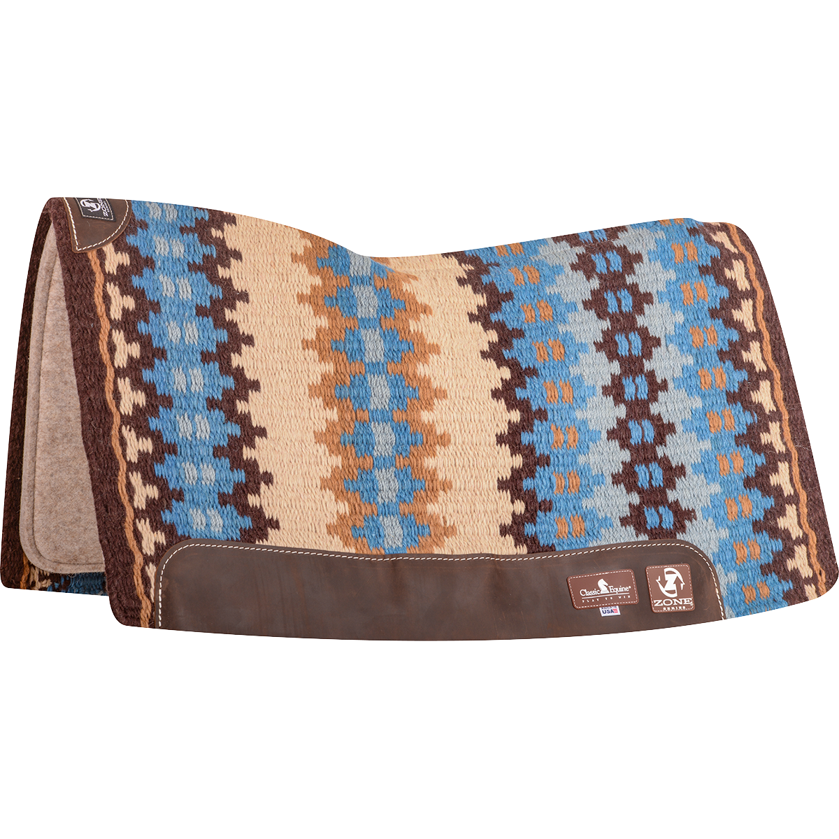Classic Equine Zone™ Wool Top Zoombang™ Pad 34x38" - 3/4" (2021 - Coffee/Malibu Blue)