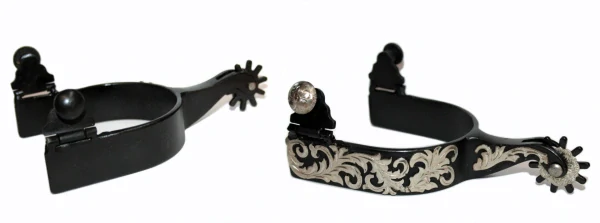 Western Floral Black Spurs with Silver