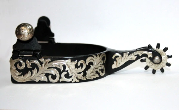 Western Floral Black Spurs with Silver